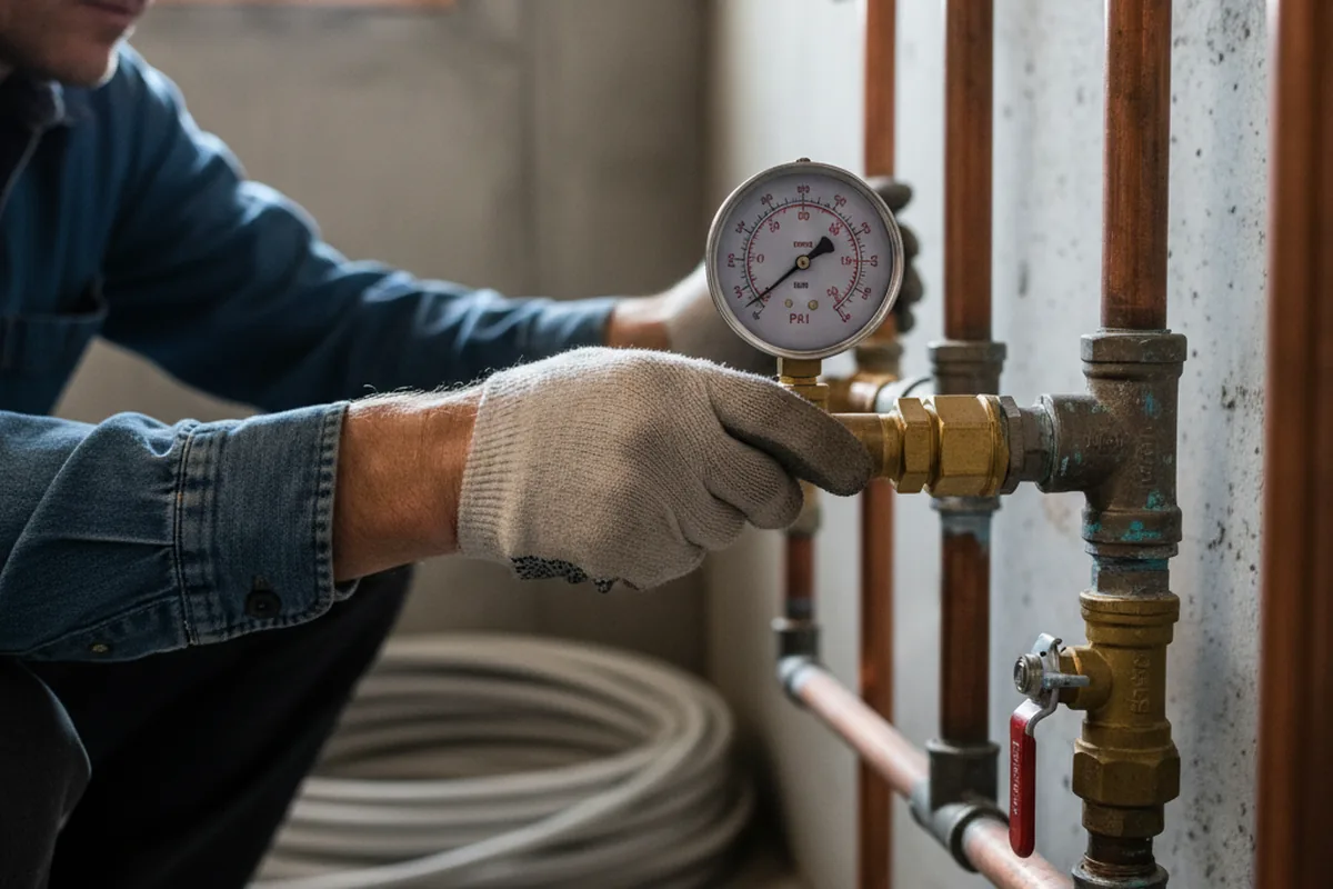 Pressure testing a repaired line during Water Line Repair in Haverhill